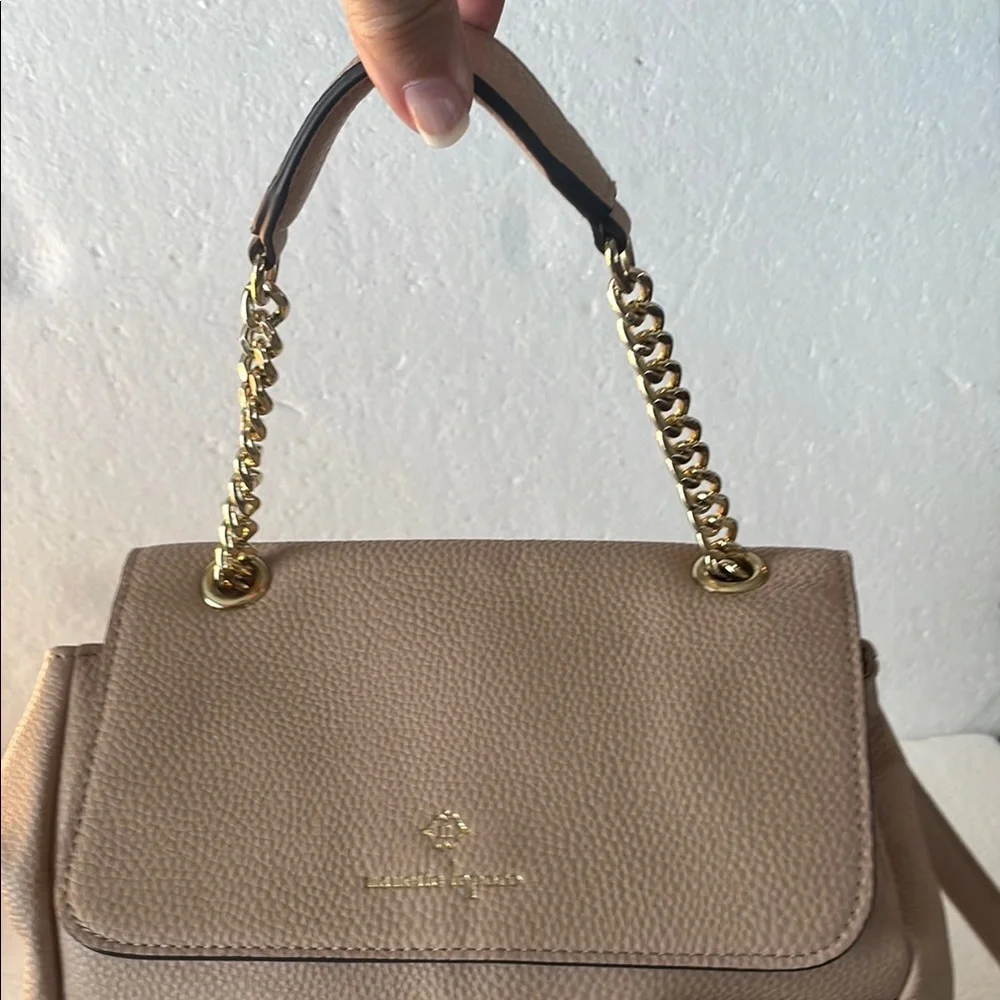 Nanette Lenore Logan Vegan Leather Backpack purse handbag handle adjustable tan